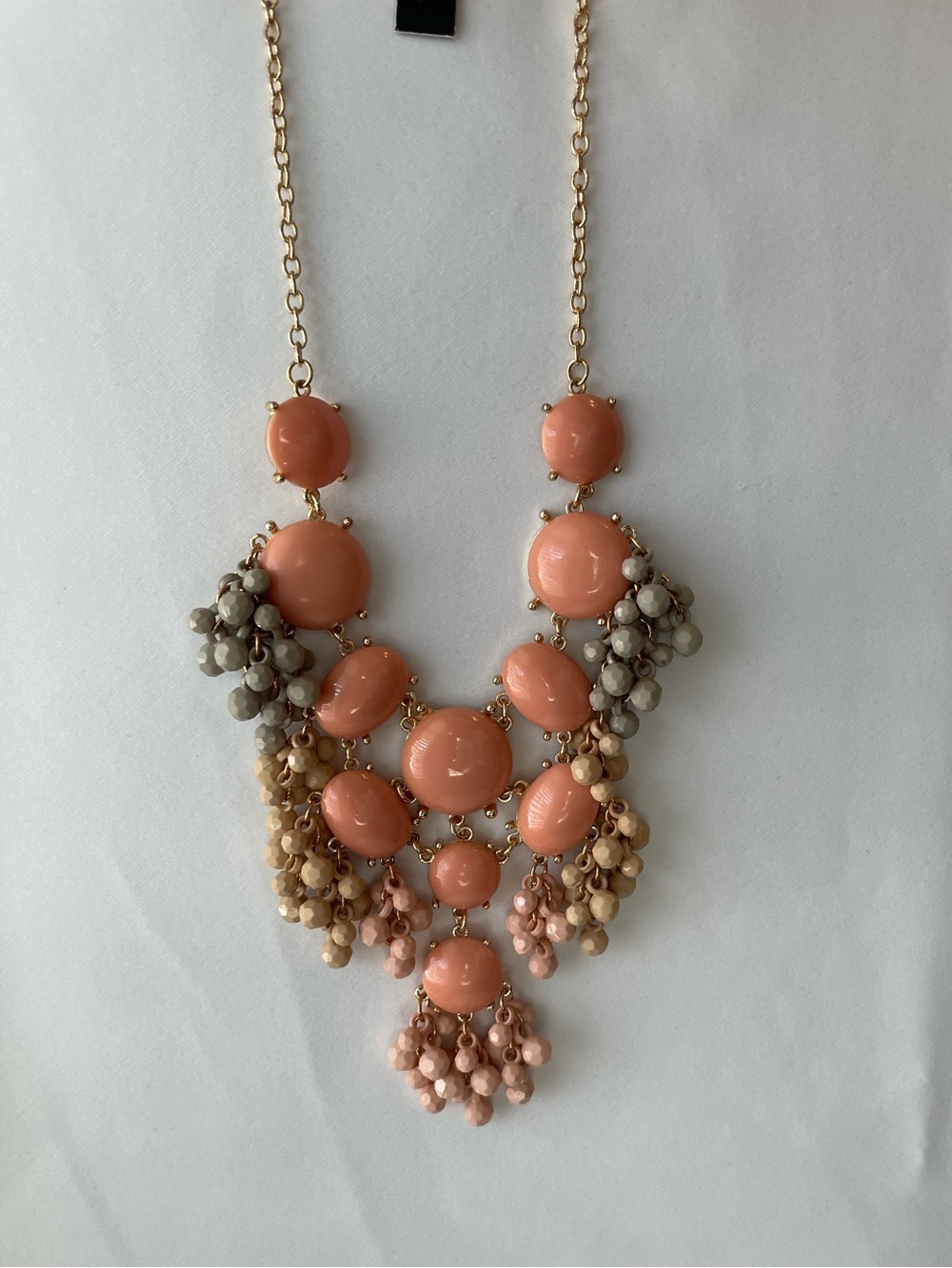 Soft Coral Warm Gray Statement Bubble Necklace Waterfall Dangle Resort Wear Boho